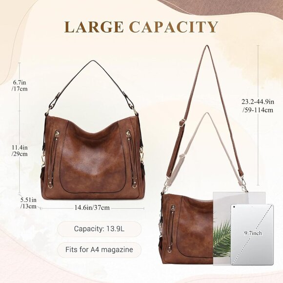 Hobo Bags for Women,Large Ladies Purses and Handbags Vegan Leather Shoulder Bags - Picture 2 of 7